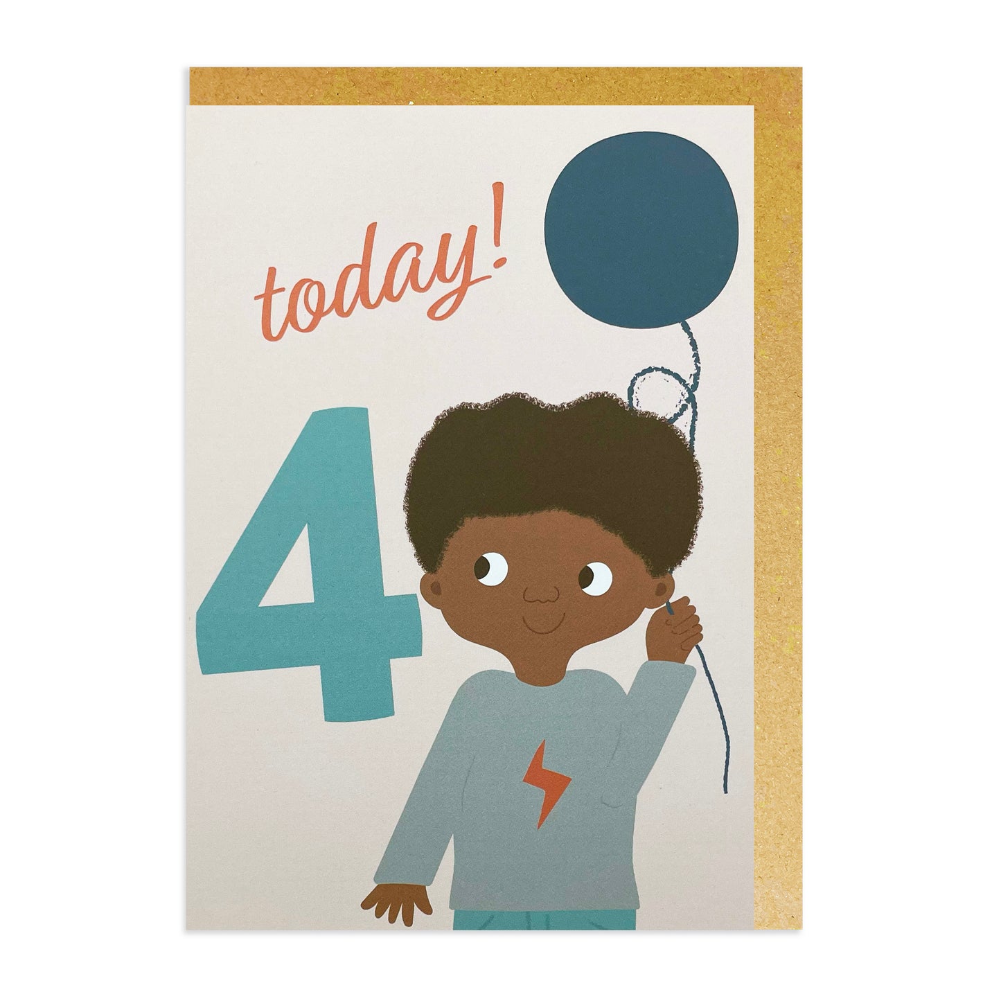 A colourful 4th birthday card featuring a cheerful black or mixed race boy holding a bright balloon, celebrating his special day.
(Black birthday cards, mixed race, mixed heritage)