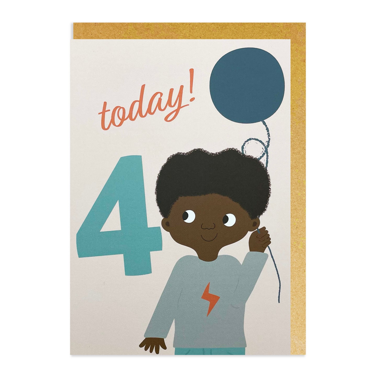 A colourful 4th birthday card featuring a cheerful black or mixed race boy holding a bright balloon, celebrating his special day.
(Black birthday cards, mixed race, mixed heritage)