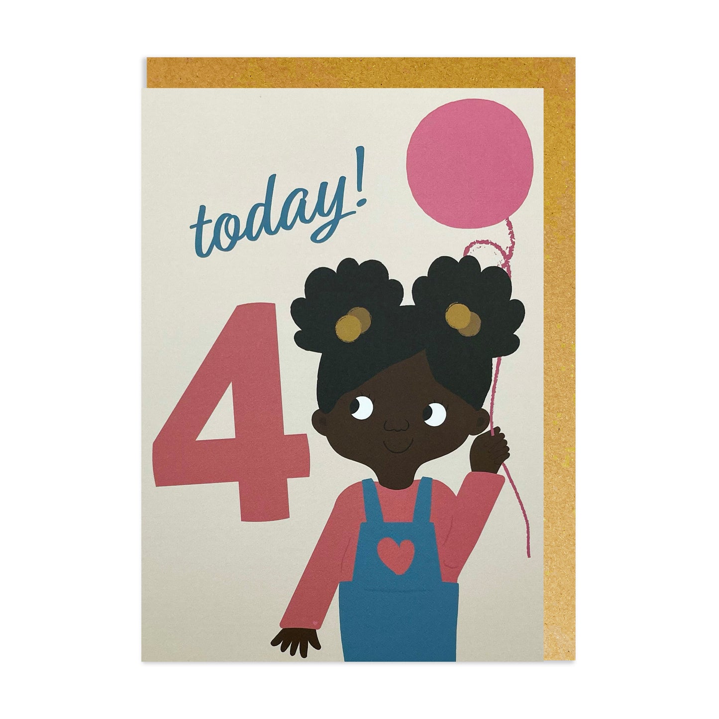 A colourful 4th birthday card featuring a cheerful black or mixed race girl holding a bright balloon, celebrating her special day.
(Black birthday cards, mixed race, mixed heritage)