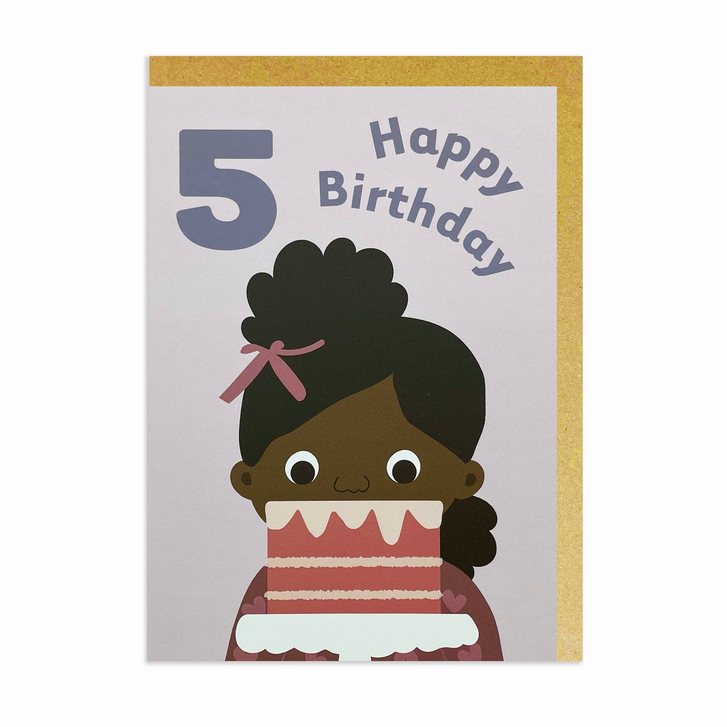 A 5th black birthday card featuring a black or mixed race boy happily celebrating his birthday with delicious cake!
