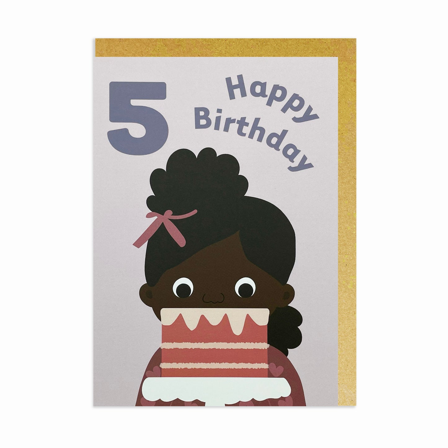 A 5th black birthday card featuring a black or mixed race boy happily celebrating his birthday with delicious cake!