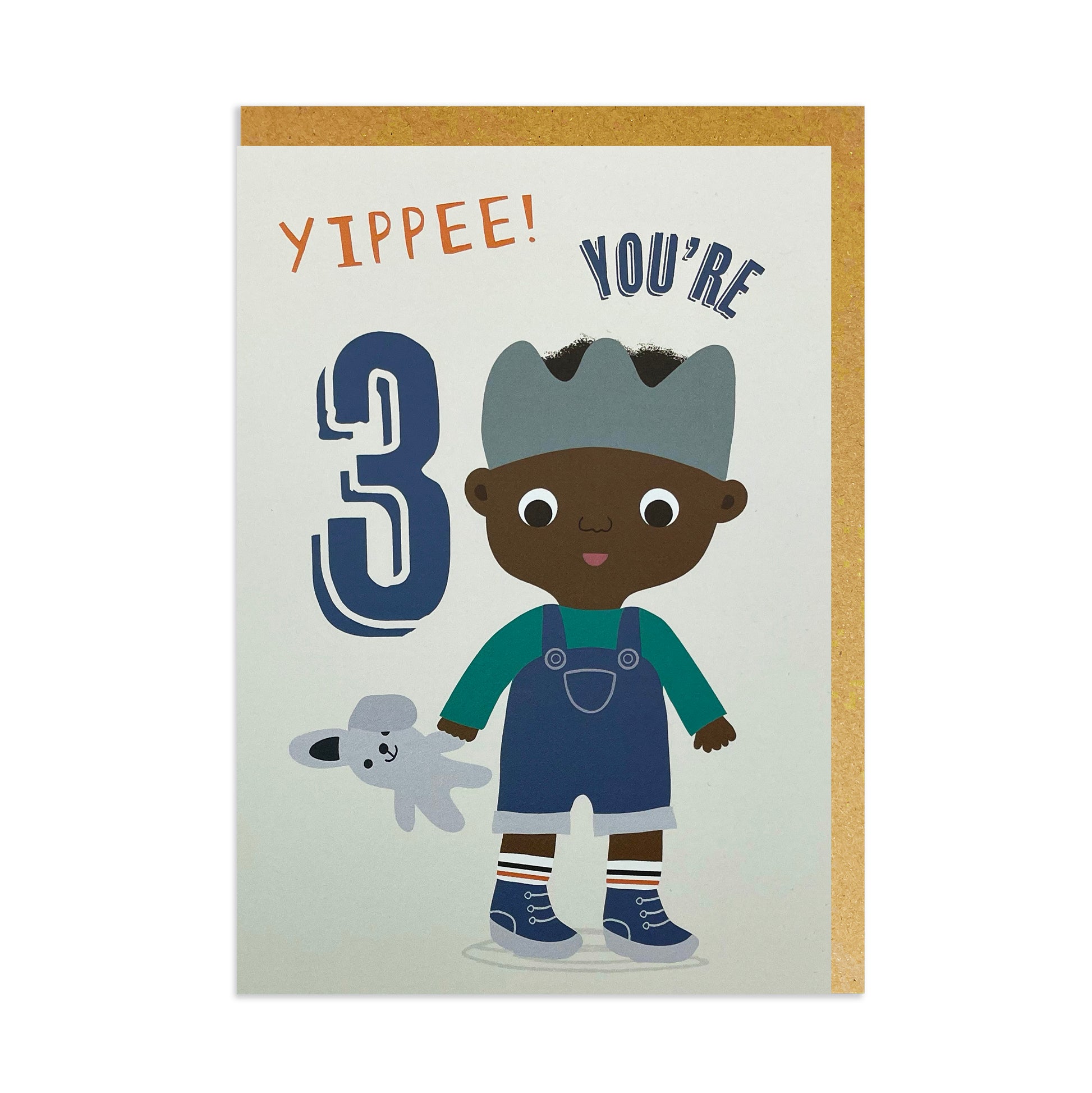A birthday card for a 3 year old boy. Black birthday cards, mixed race, mixed heritage.