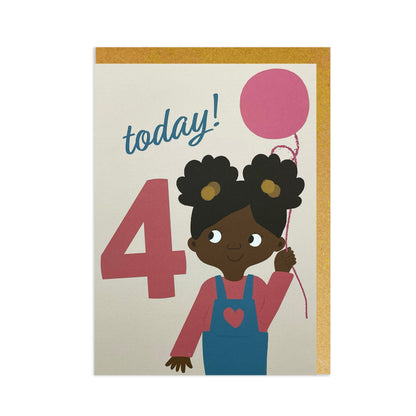 A birthday card for a 4 year old girl. Black birthday cards, mixed race, mixed heritage.