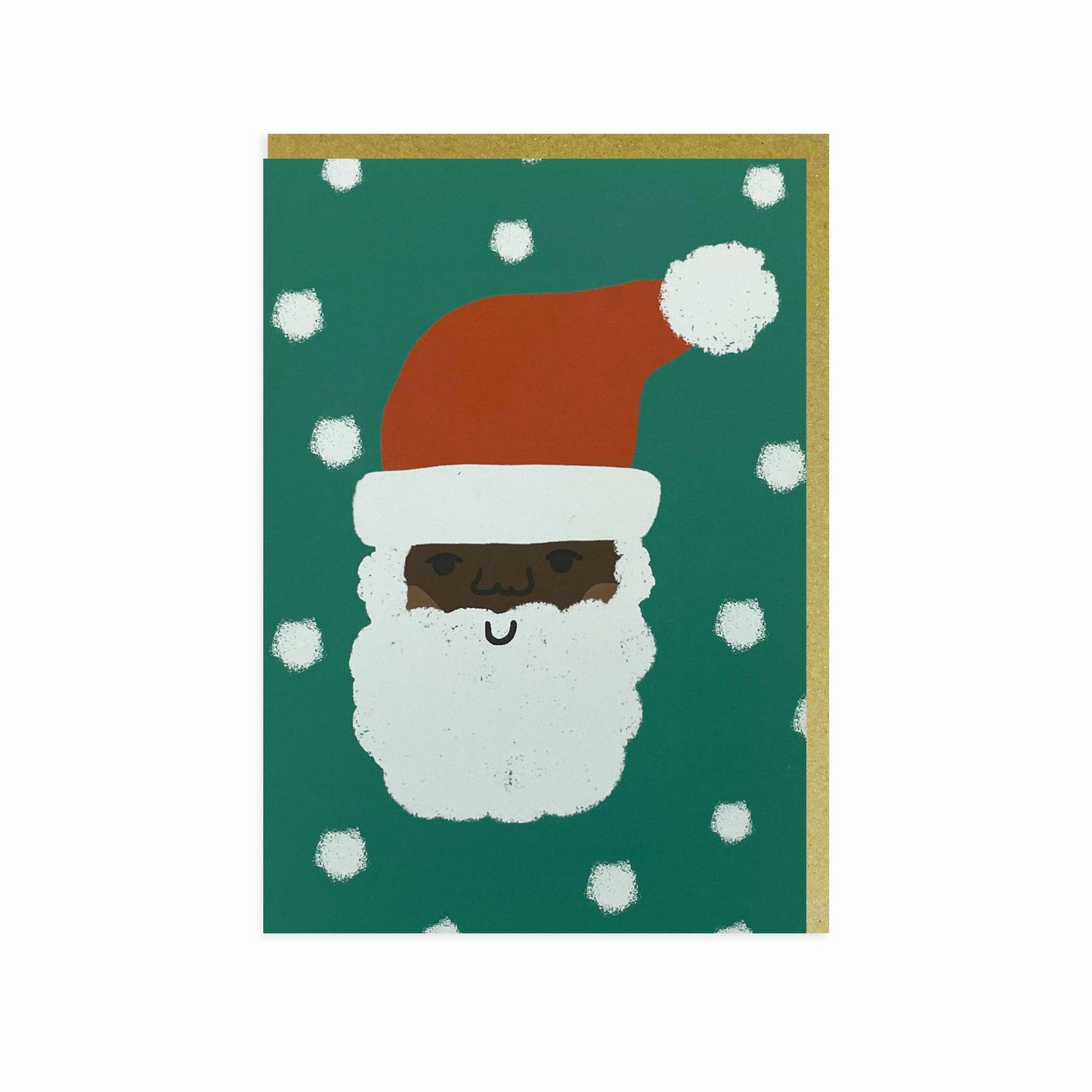 Black Santa Claus with snowflakes in the background. Black Christmas card.