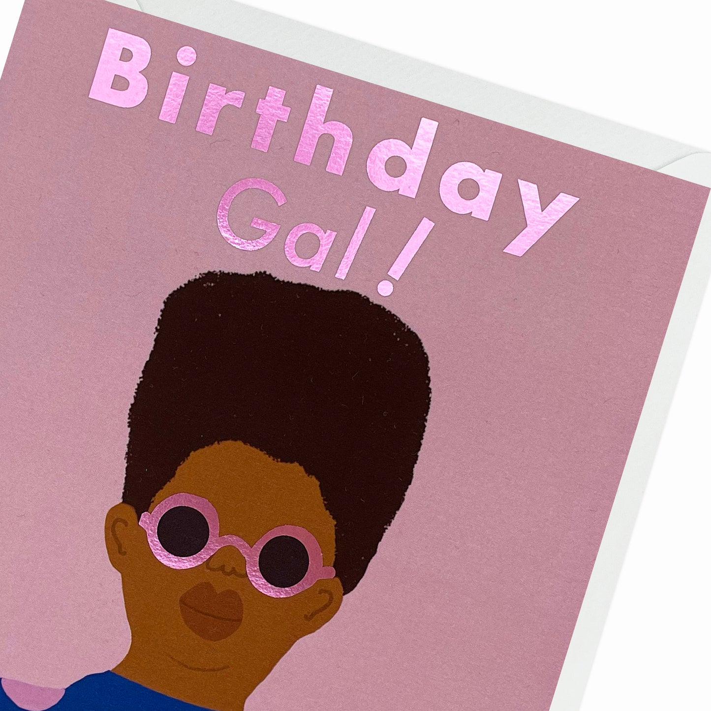 Close up of black Woman wearing shades and a spotty jumper. Black Birthday Card